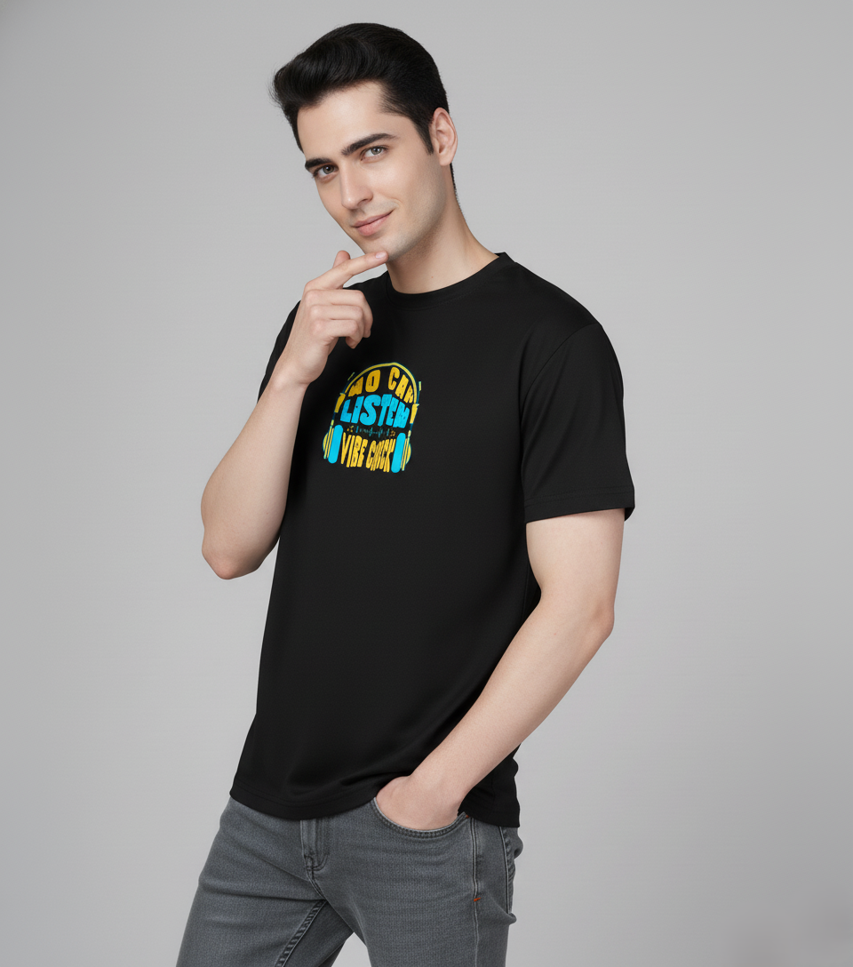 Men Cotton Black Printed Tshirt