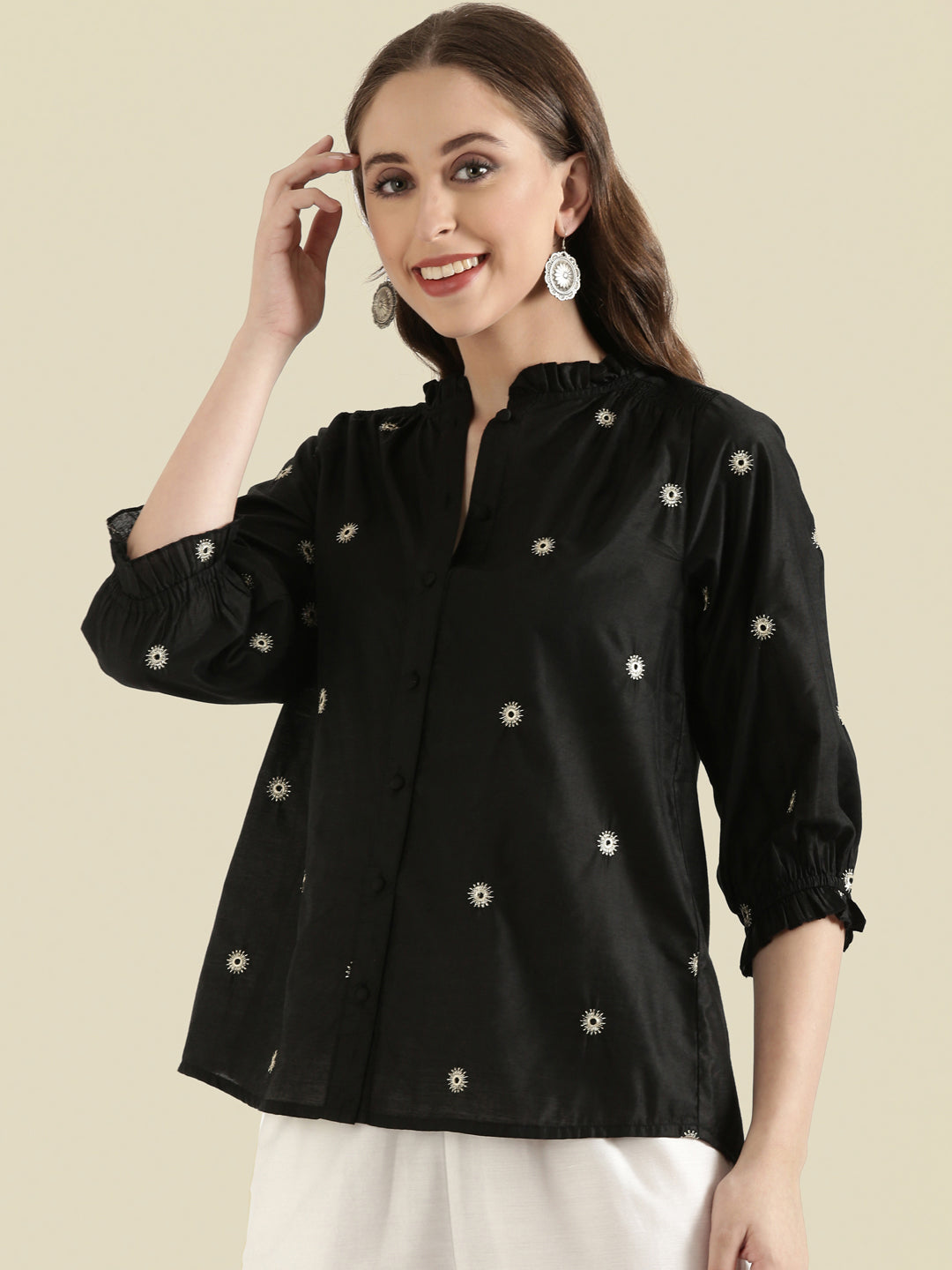 Viscose Zari Embroidery Frill Collar Festive Blouse