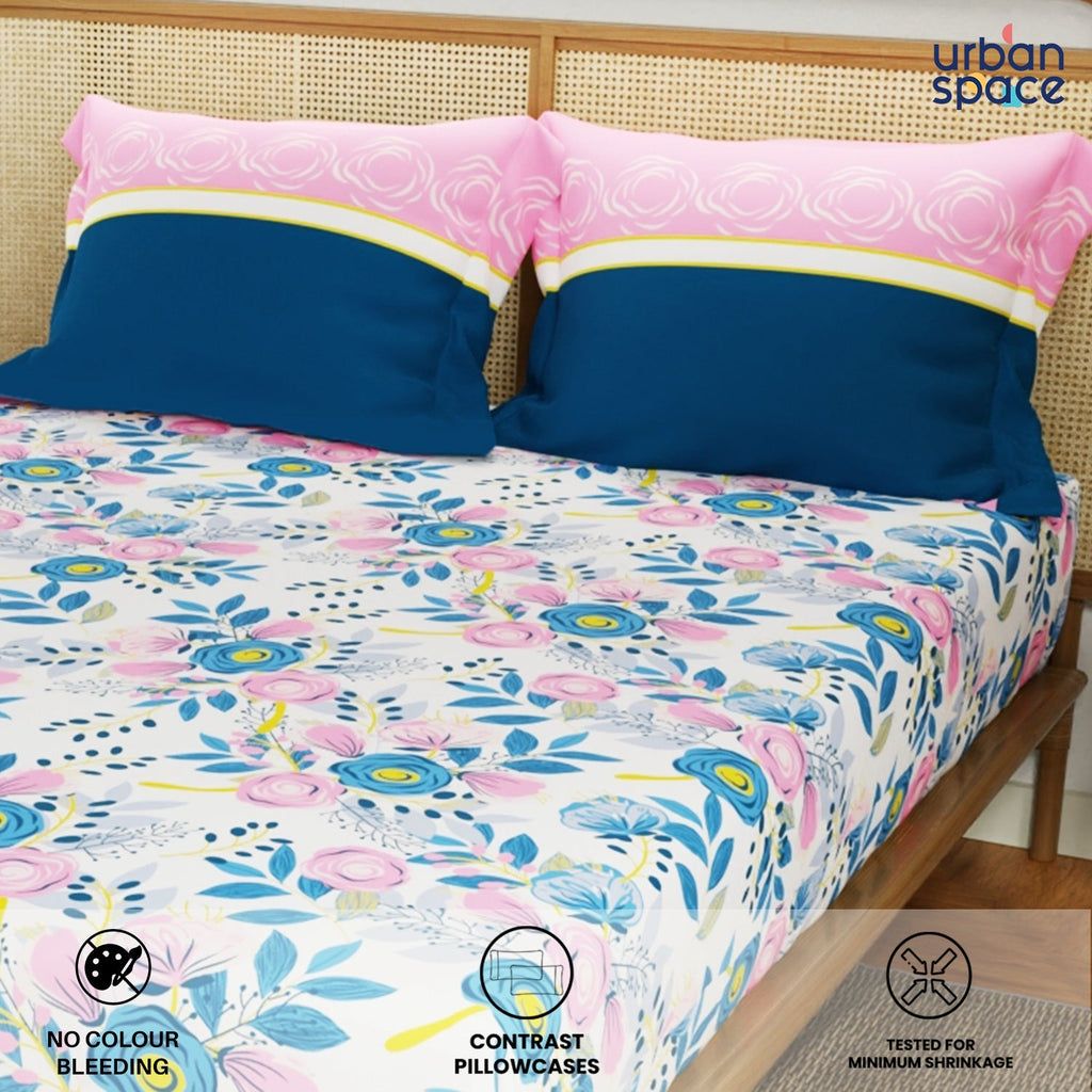 Divine Collection - Cotton Bedsheet With 2 Pillow Covers, Earth Blue