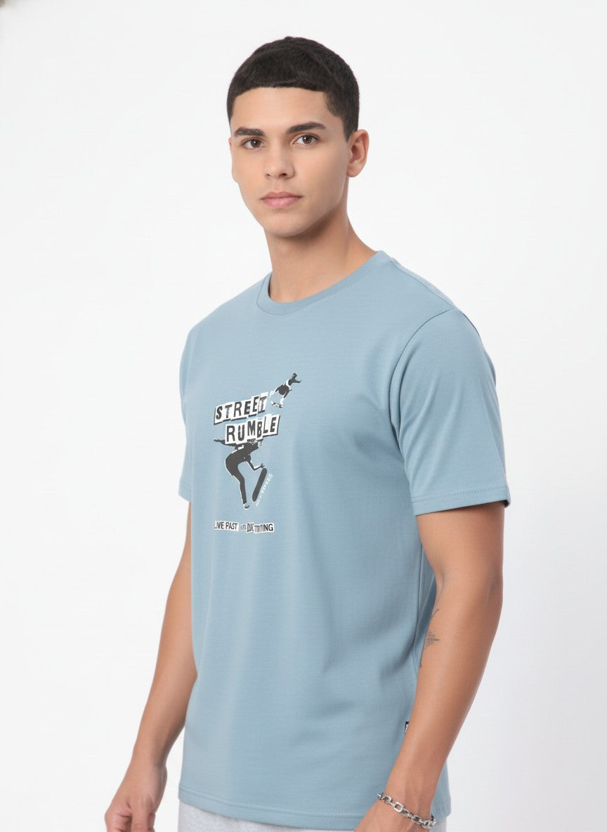 Men Cotton Ice Blue T-Shirt