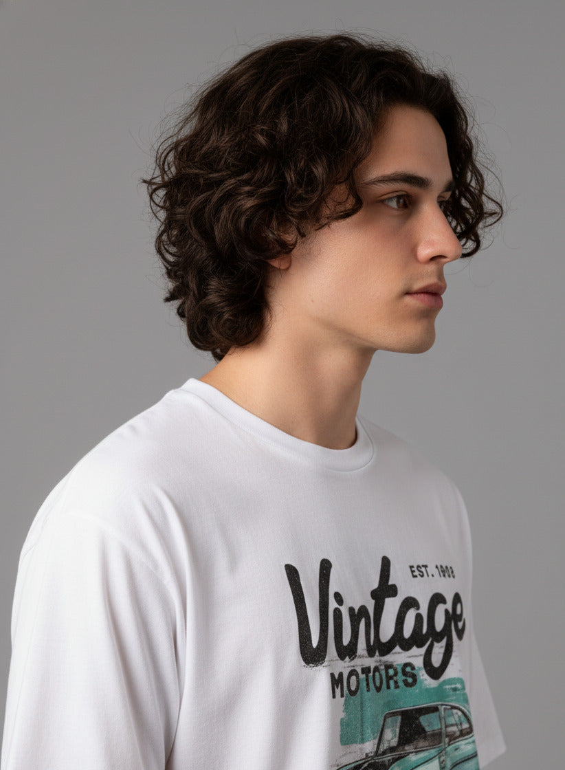 Men White Graphic Cotton Oversized T-Shirt