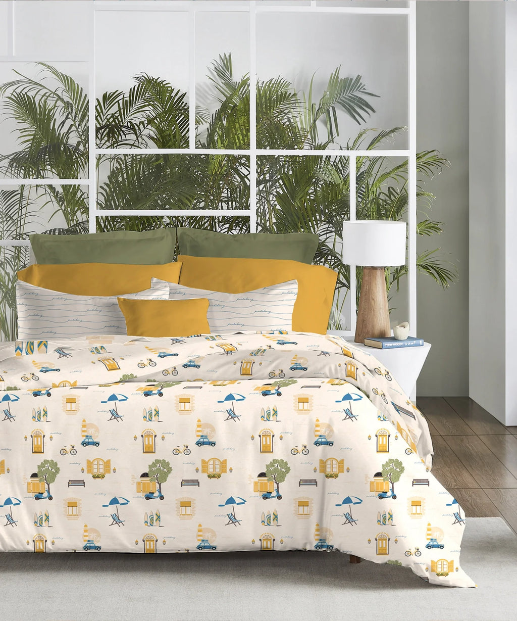 Atulaya Bharat King Bedsheet Set, Sun Sand & Serenity|144 TC Cotton|2 Pillow Covers