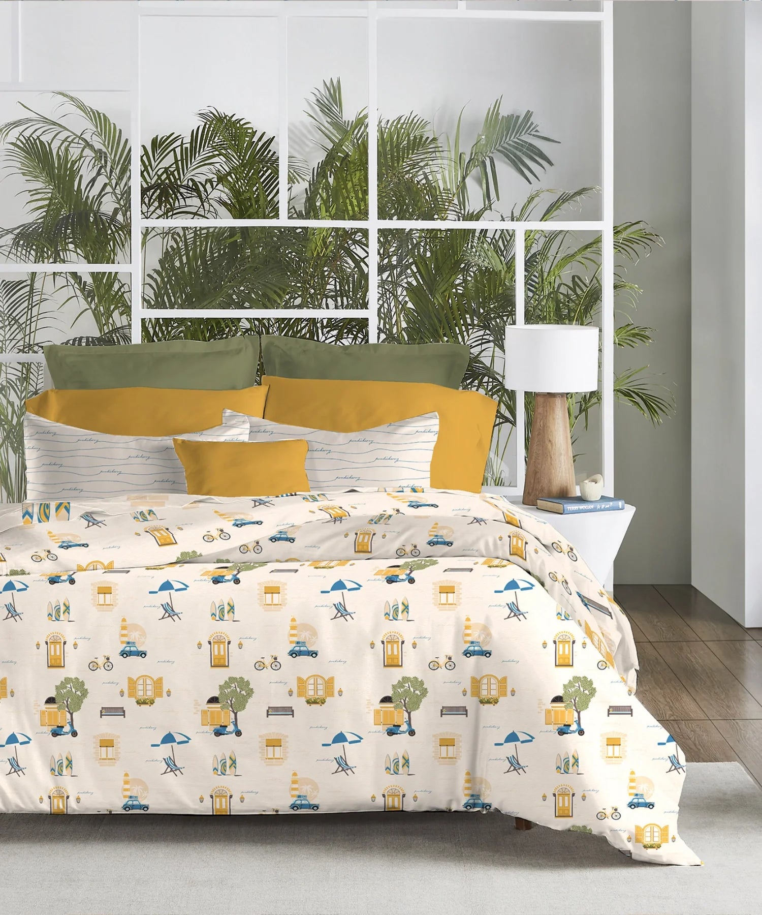 Atulaya Bharat King Bedsheet Set, Sun Sand & Serenity|144 TC Cotton|2 Pillow Covers