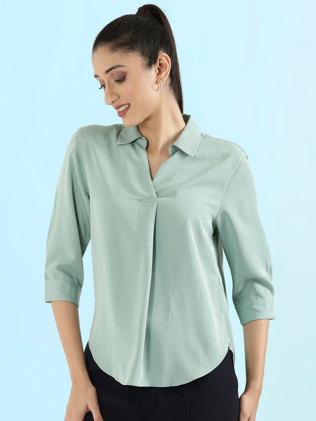 Rayon Polo Collar Top