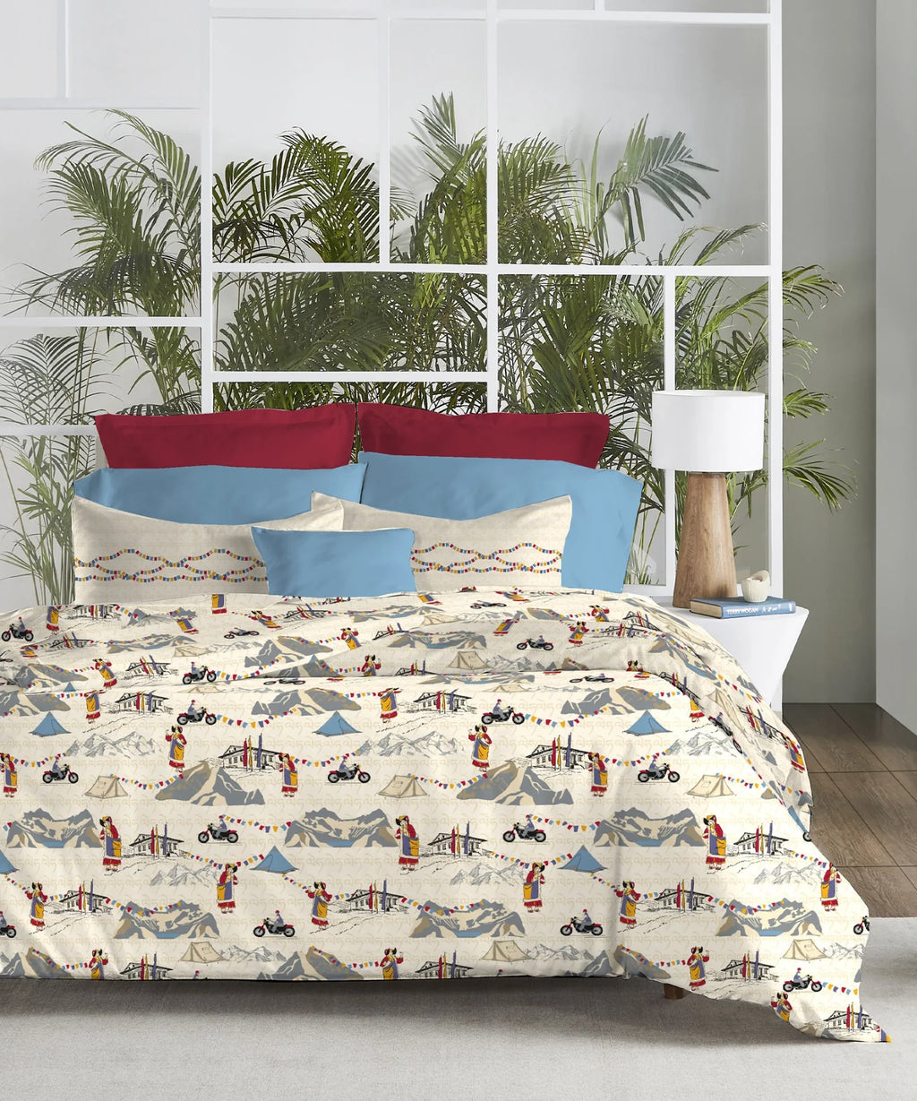 Atulaya Bharat King Bedsheet Set, Leh Rang Rah|144 TC Cotton|2 Pillow Covers
