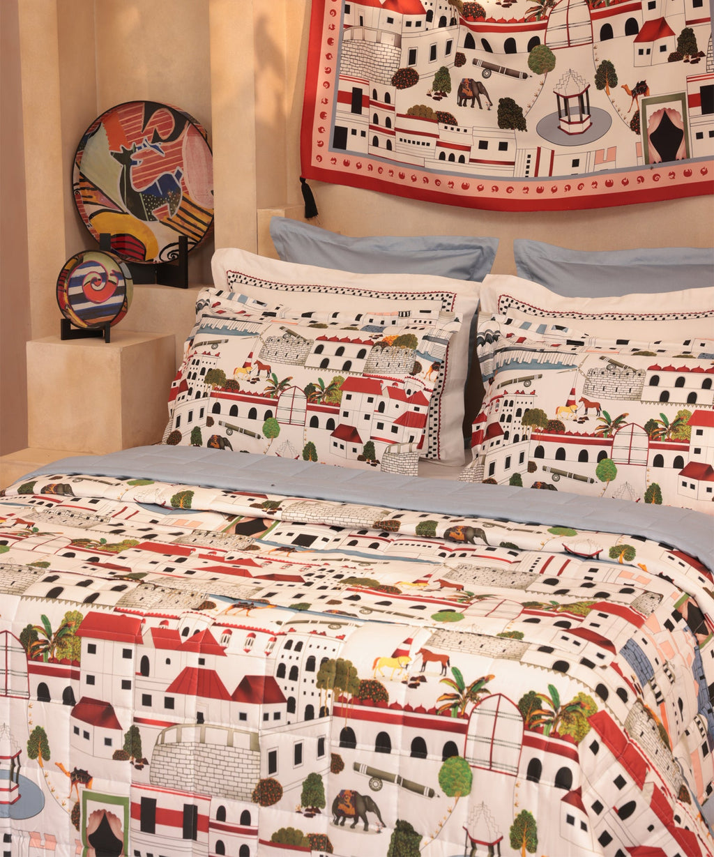 Shivan & Narresh King Bedsheet Set, Jaiscape |400TC Cotton|4 pillow covers