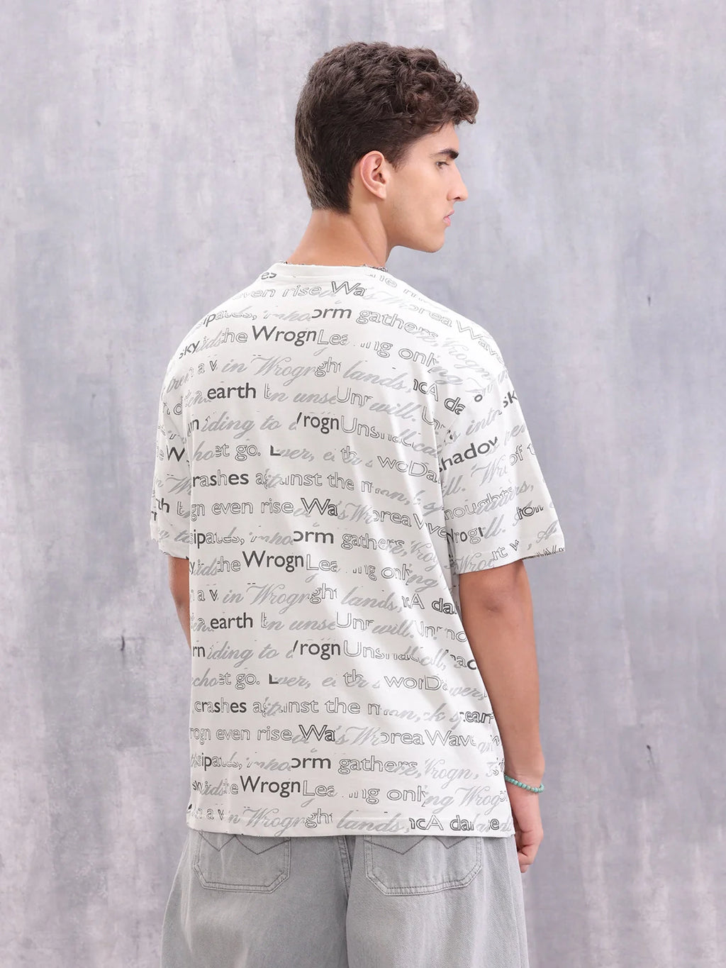 Typo Inspired Aop Oversized Fit T-shirt | Light Grey
