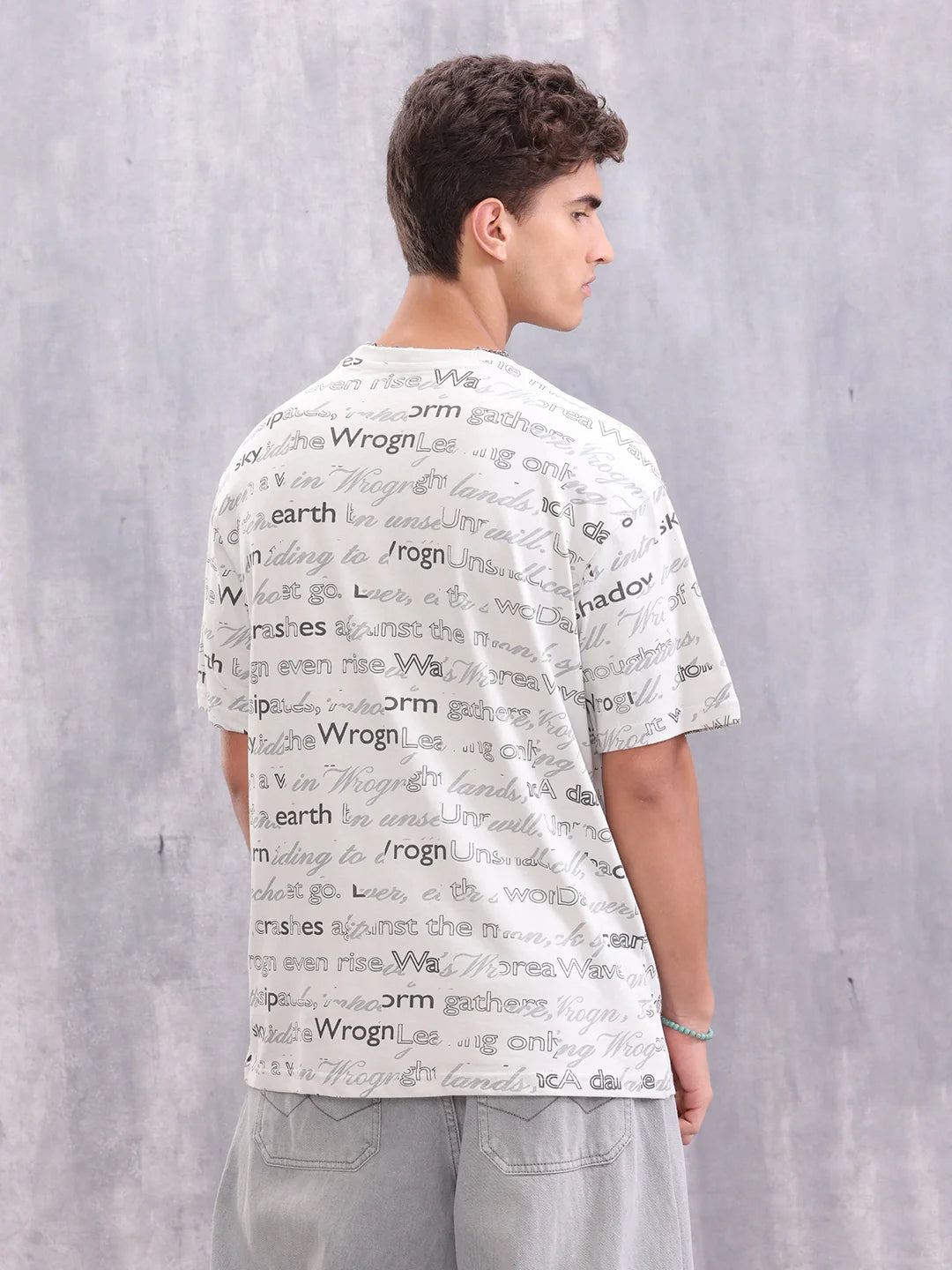 Typo Inspired Aop Oversized Fit T-shirt | Light Grey