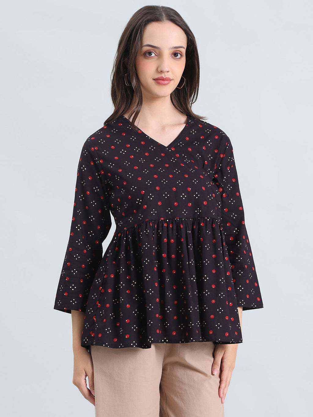 Cotton Bandhani Dot Print Peplum Blouse