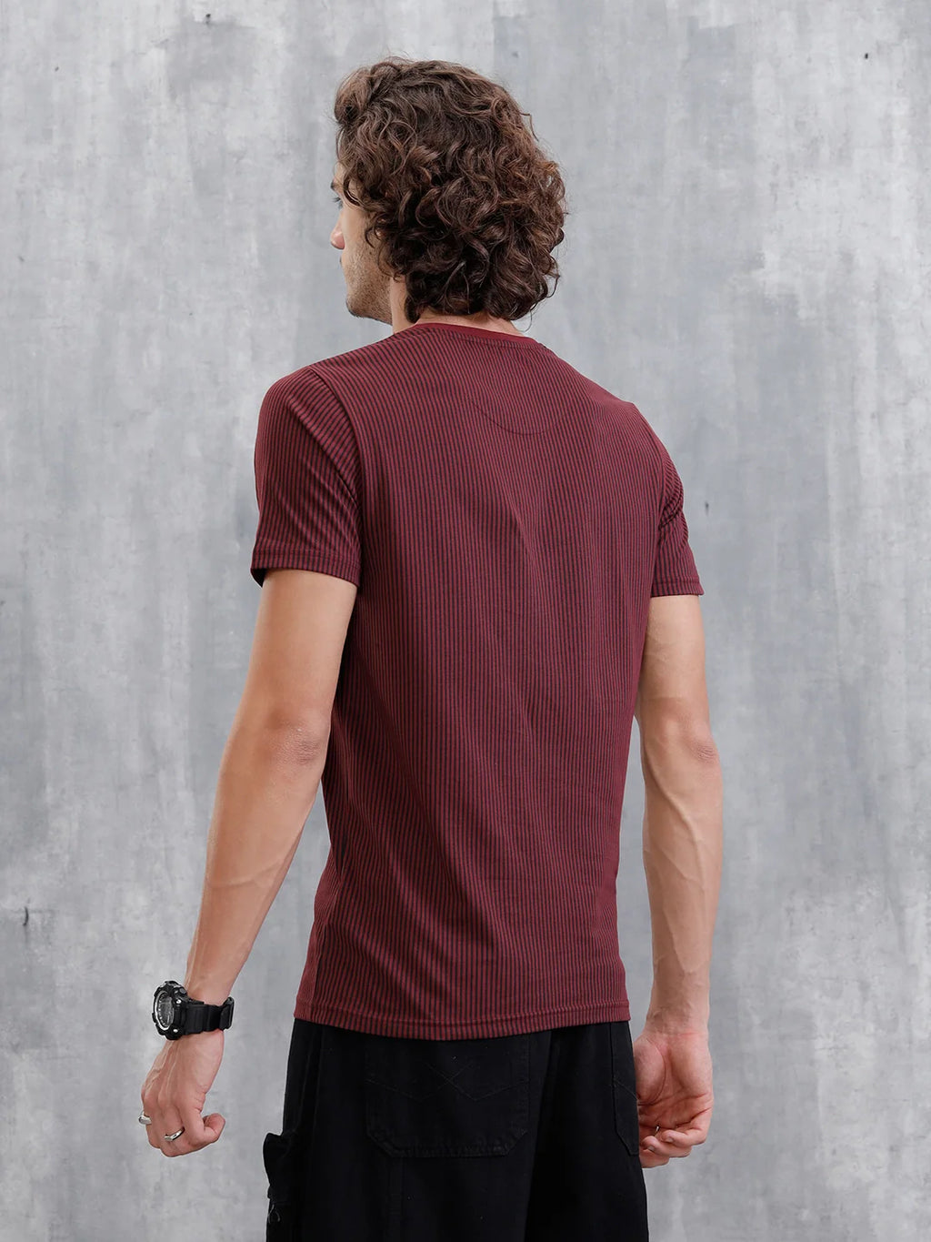 Striped Slim Fit T-Shirt | Maroon
