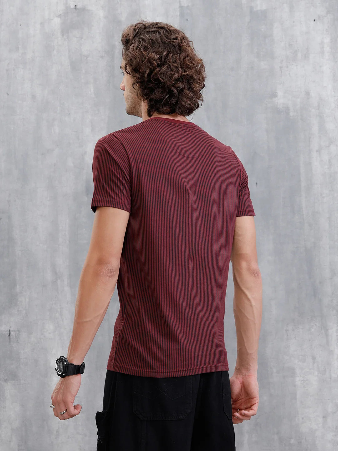 Striped Slim Fit T-Shirt | Maroon