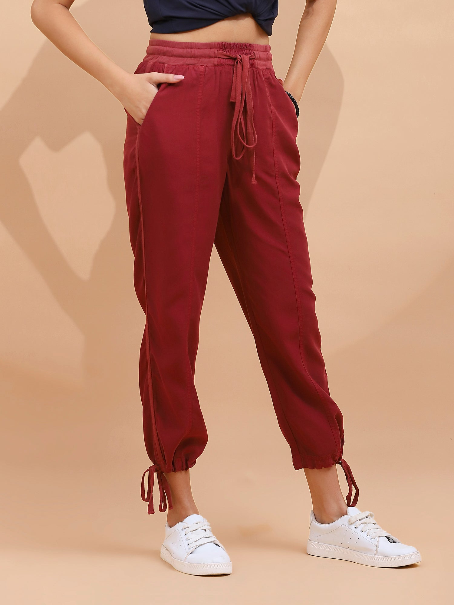 Wine Cotton Solid Lower