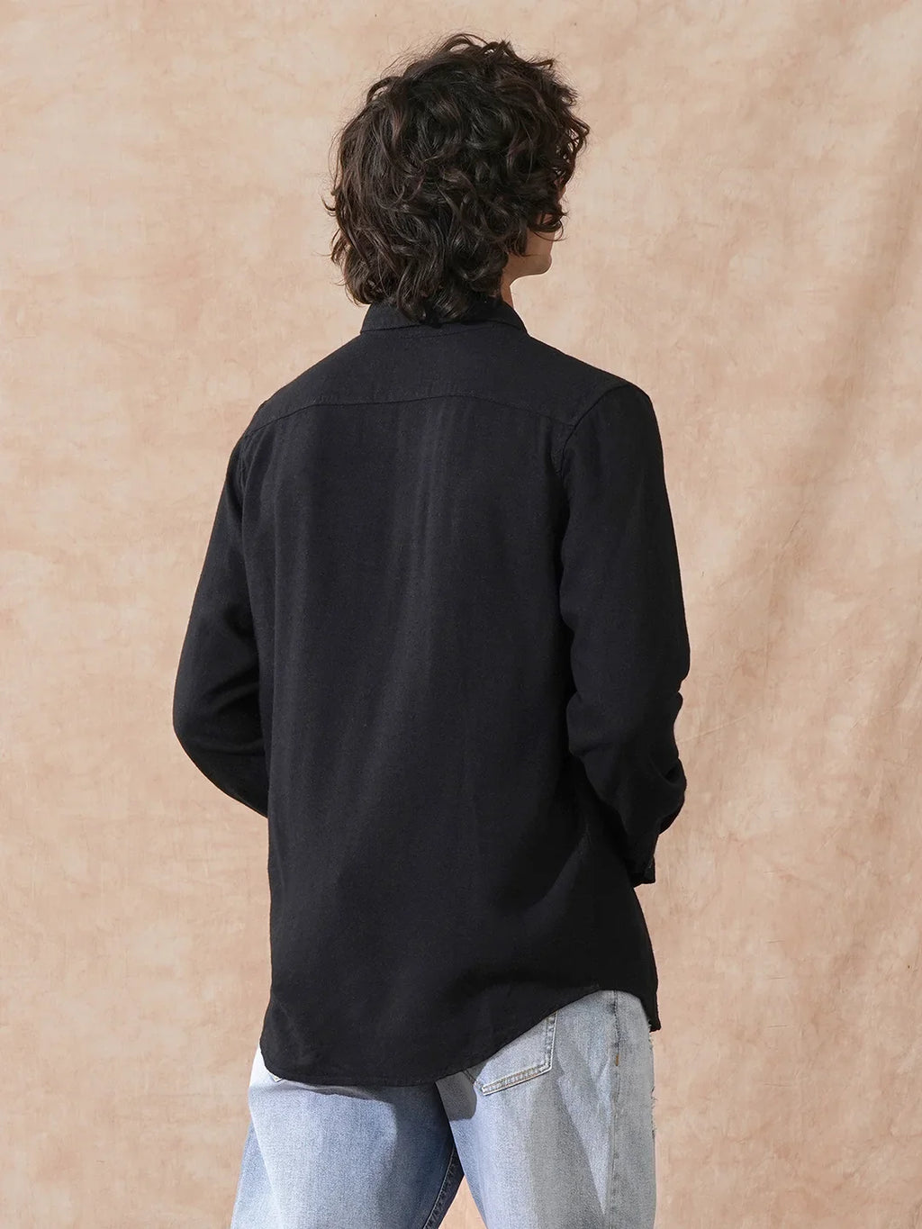 Linen Blend Slim Fit Shirt | Black