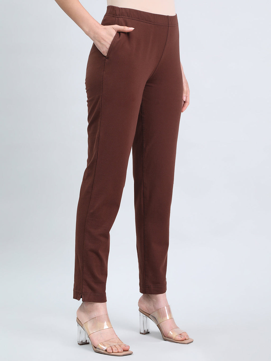 Dark Brown Cotton Stretch Kurti Pants