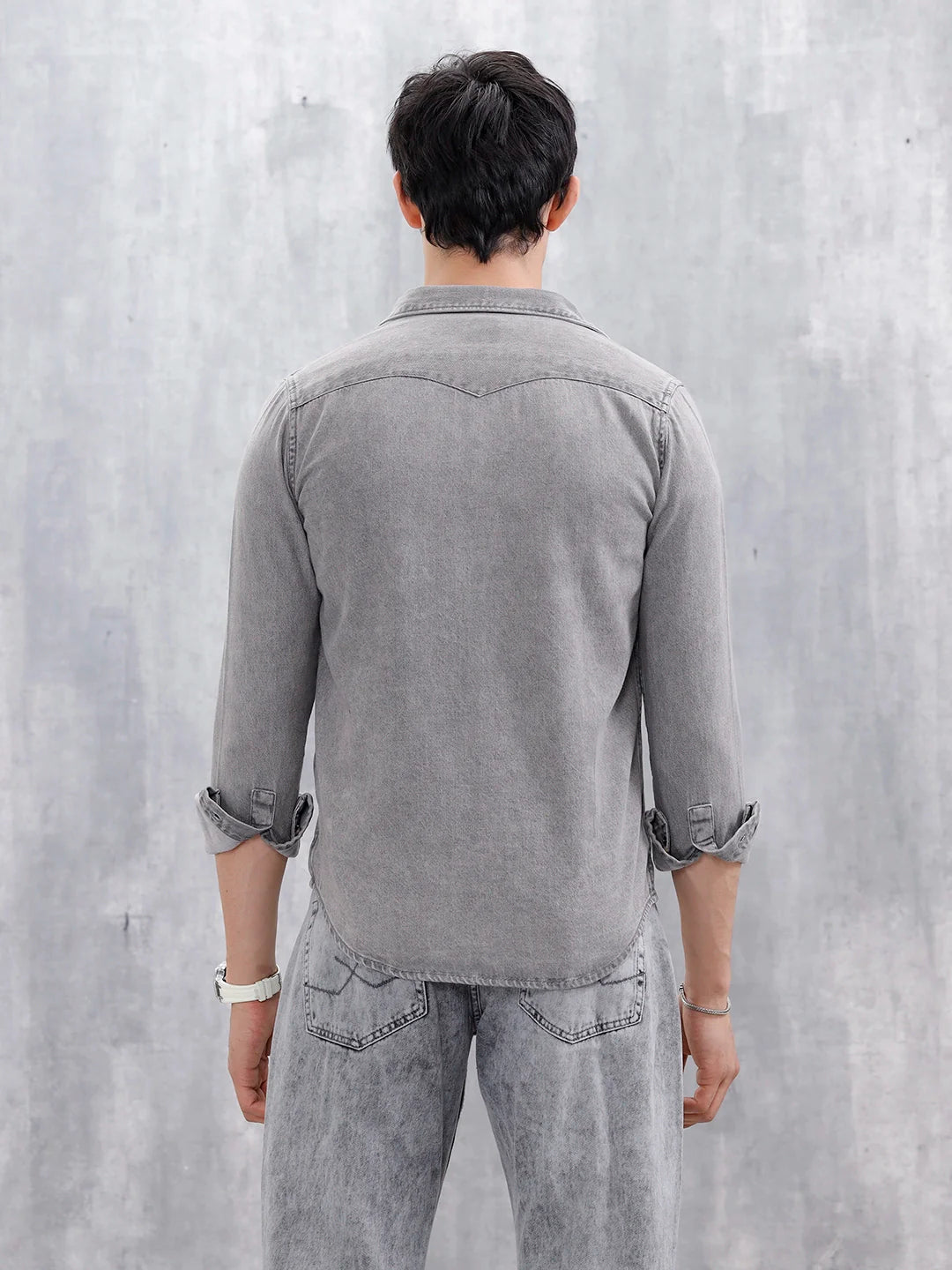 Men's Washed Slim Fit Denim Shirt | Grey