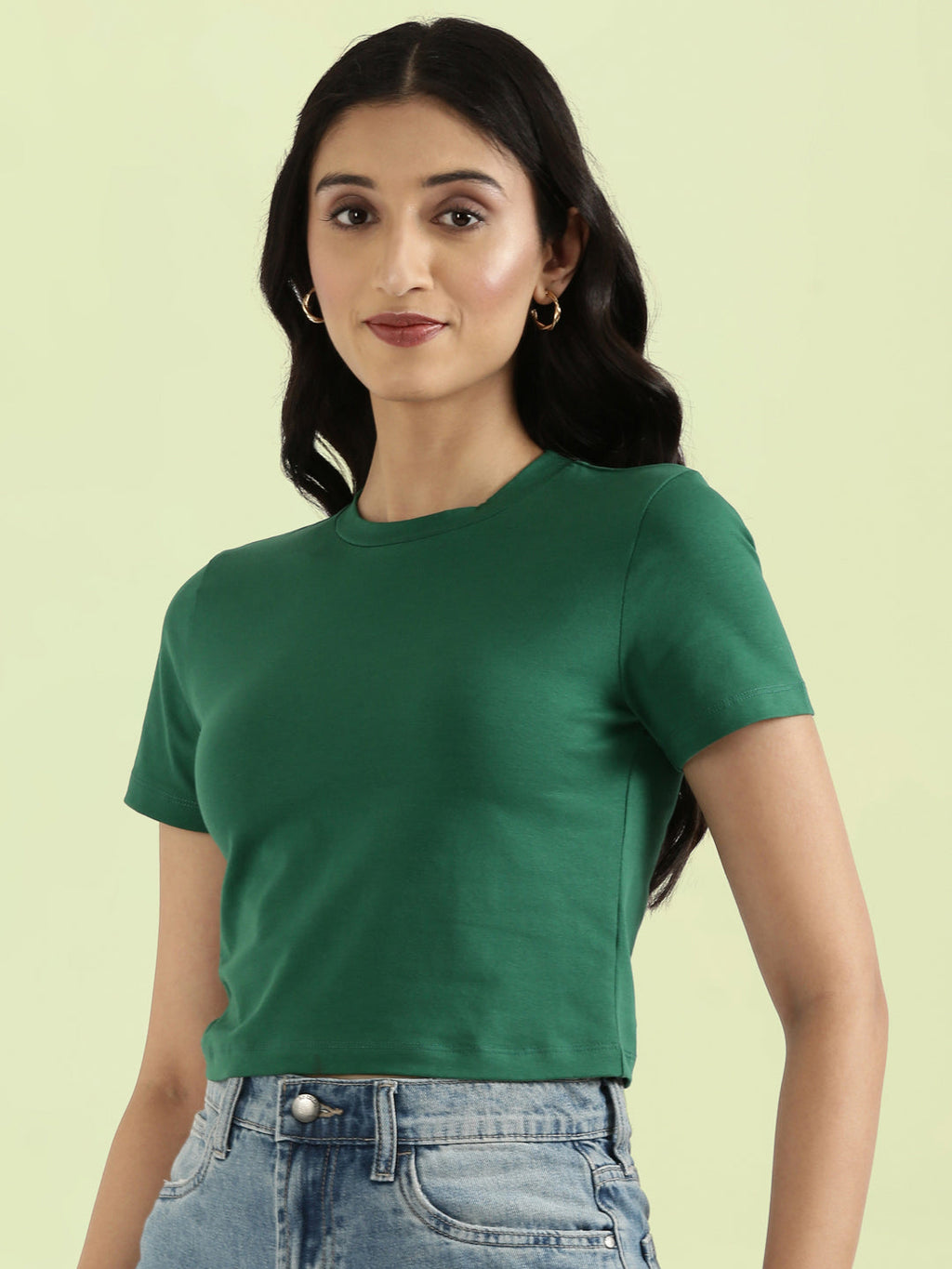 Cotton Stretch Slim Fit Cropped T-Shirt
