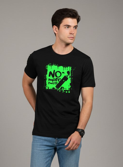Men Printed Black Cotton Tshirt