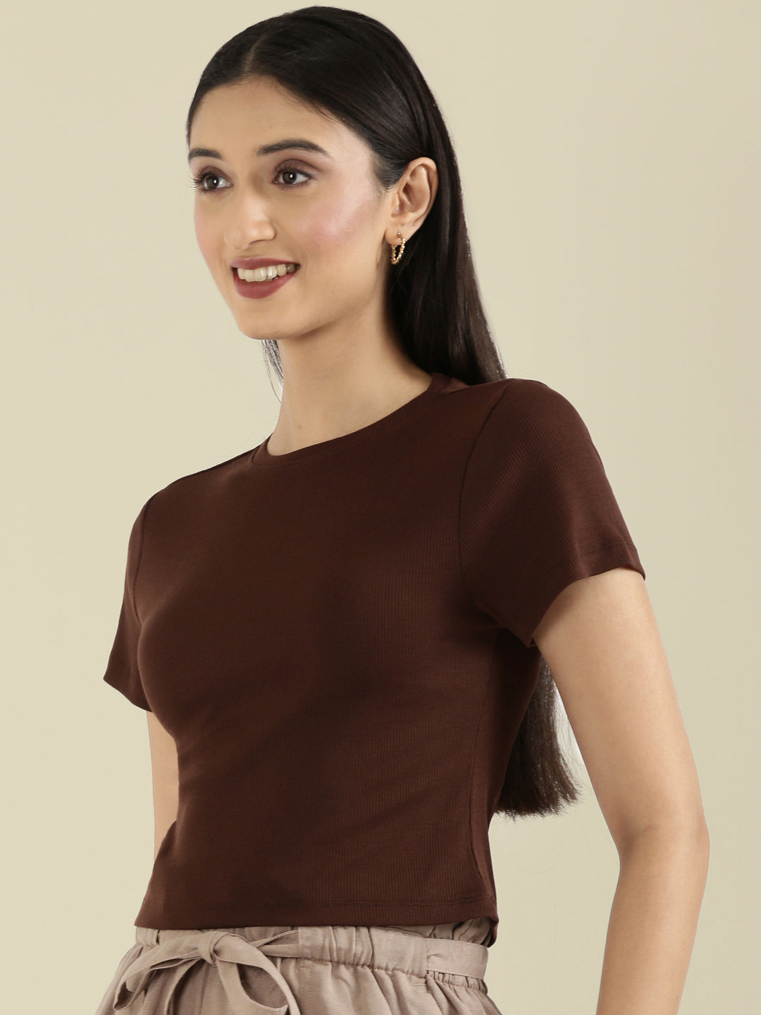 Rib Cotton Round Neck Crop Top