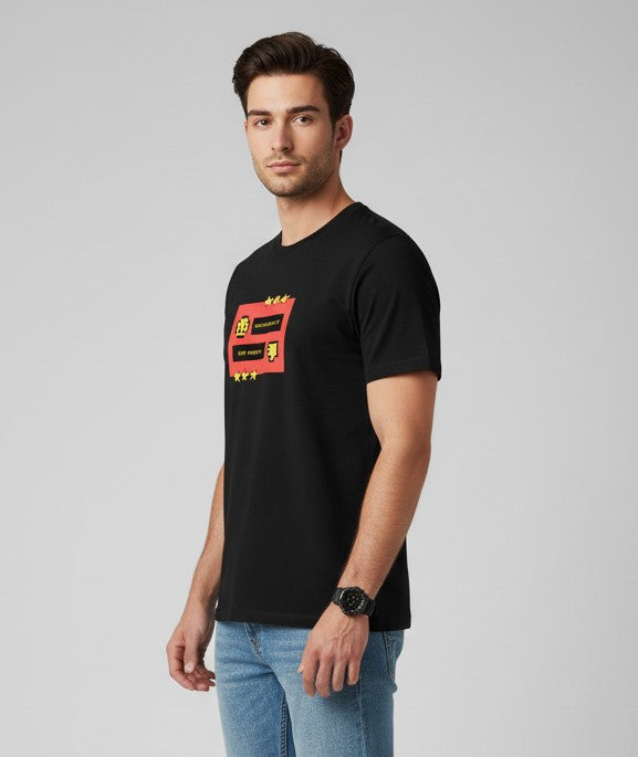 Men Printed Black Cotton Tshirt
