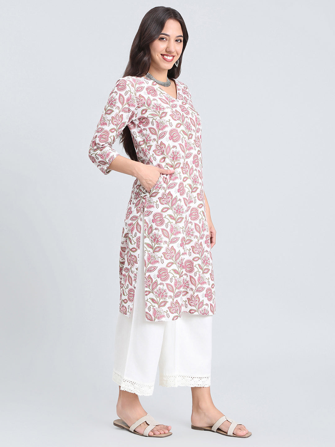 Cotton Jaipur Floral Print Straight Kurta