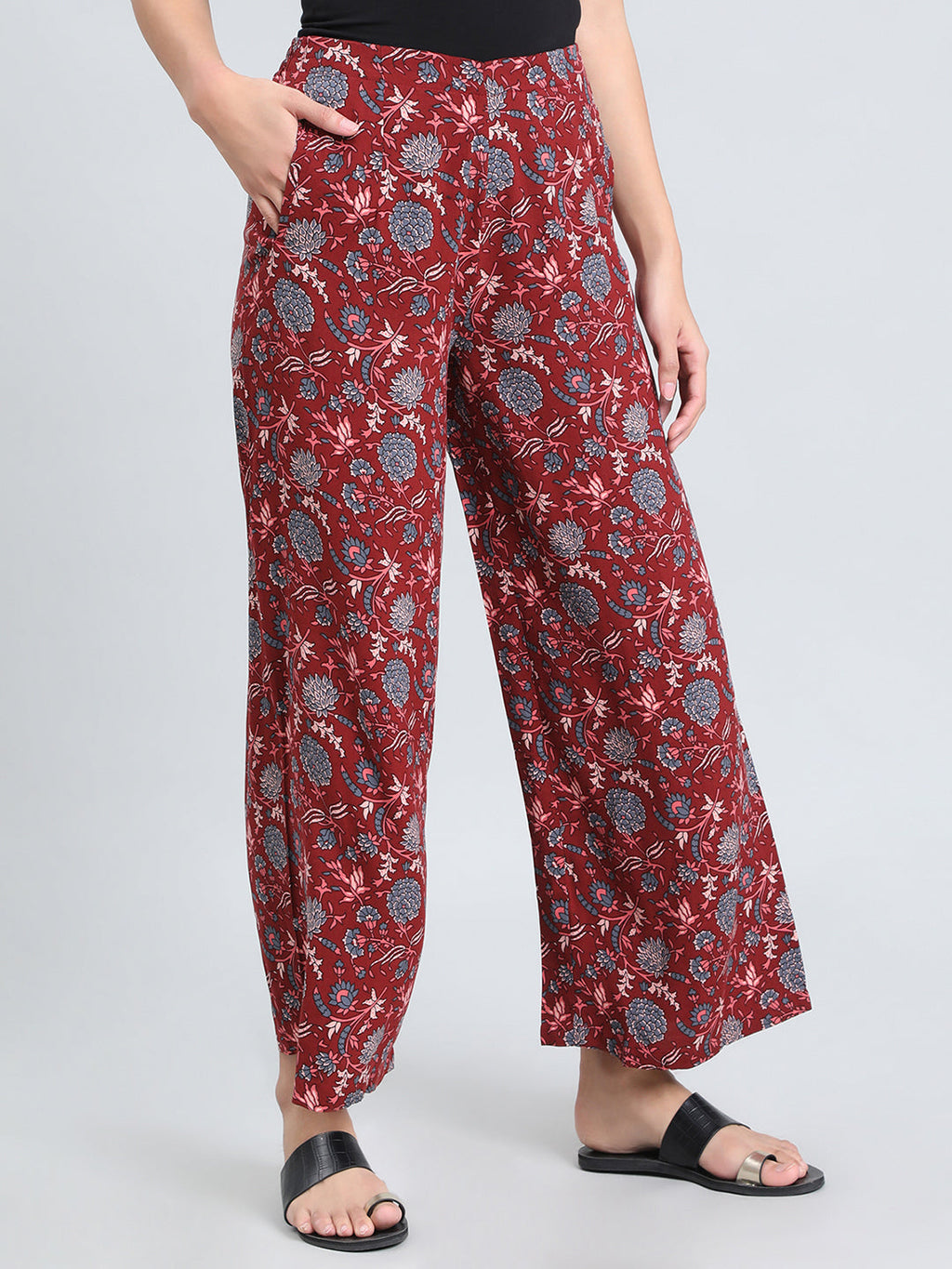 Red Woven Viscose Printed Palazzo