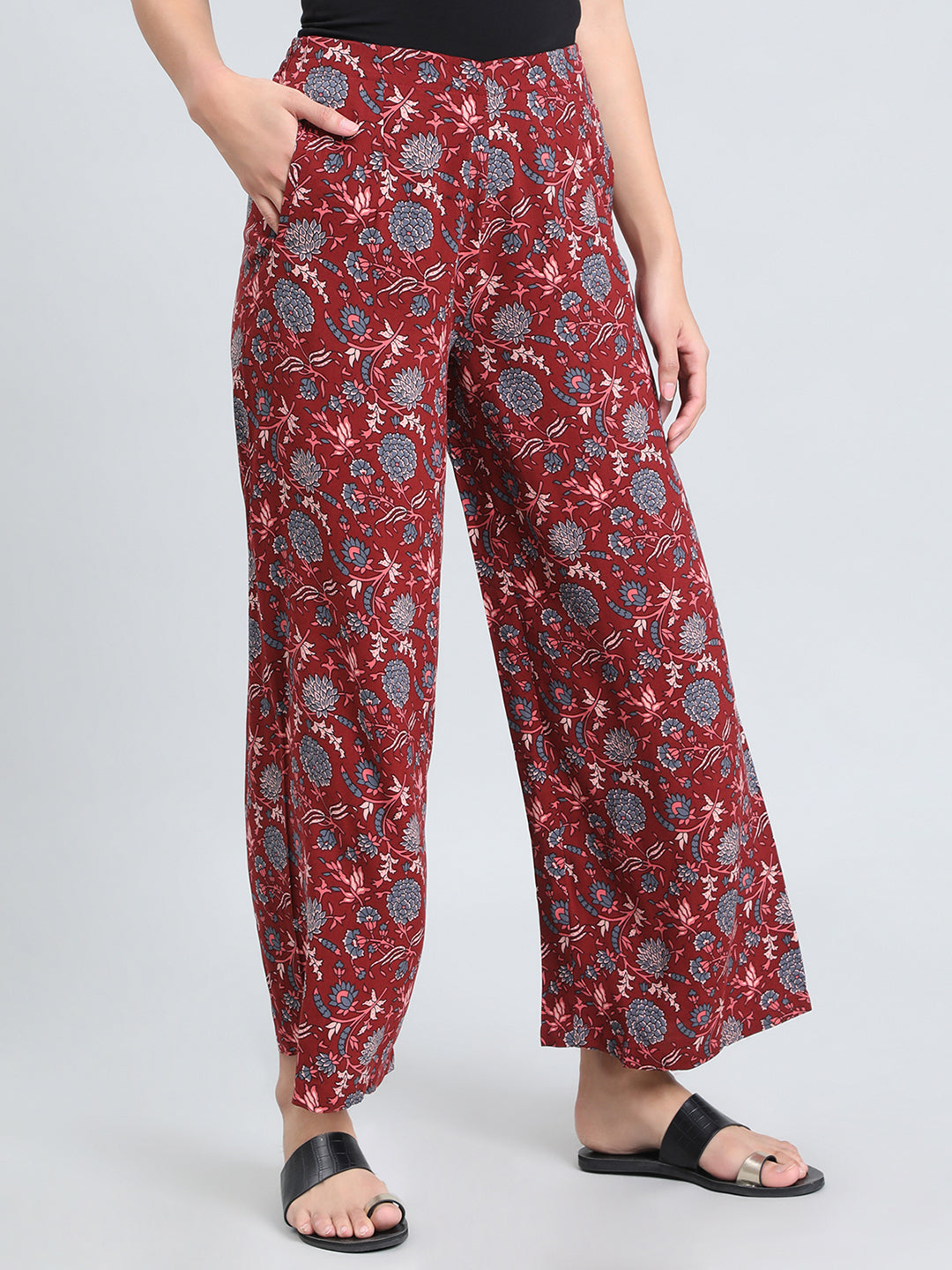 Red Woven Viscose Printed Palazzo