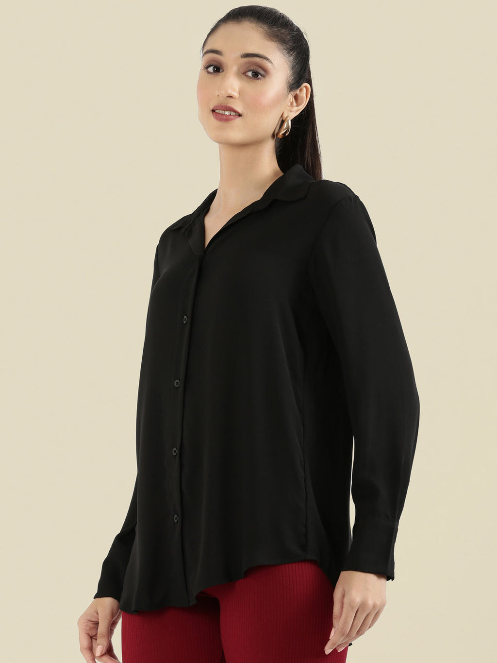 Crepe Classic Collar Long Shirt