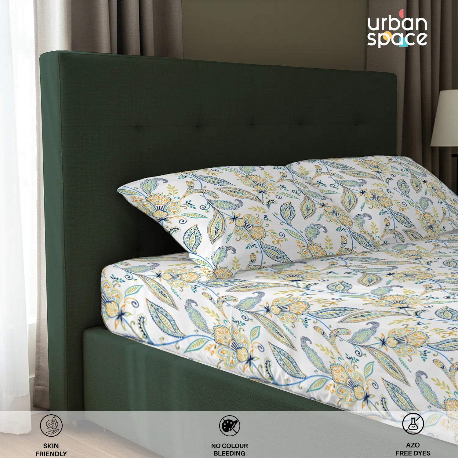 Serene 200 TC 100% Cotton Bedsheet with Pillow Covers - Iris Blue