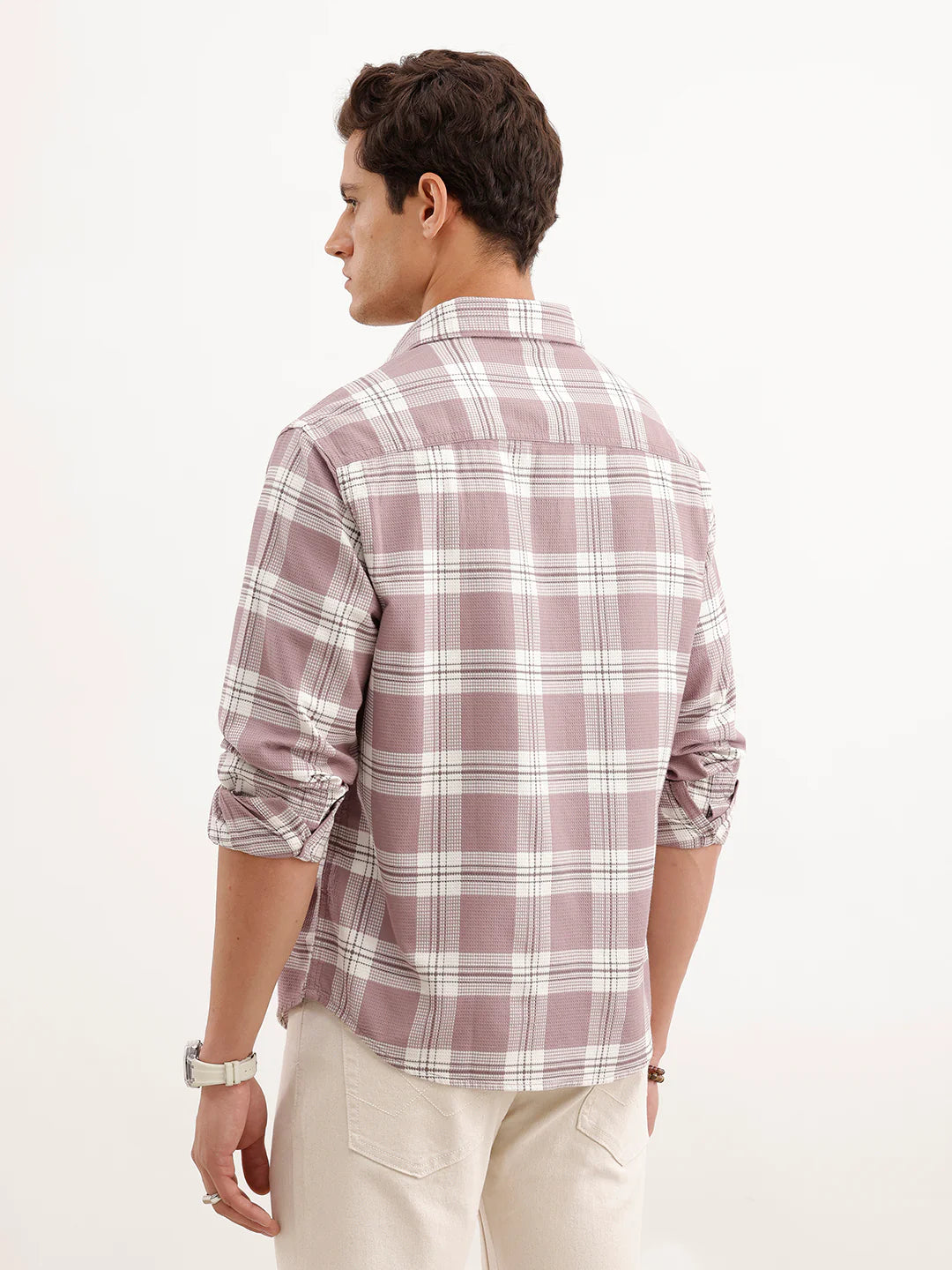 Comfort Fit Textured Shirt  | Pink