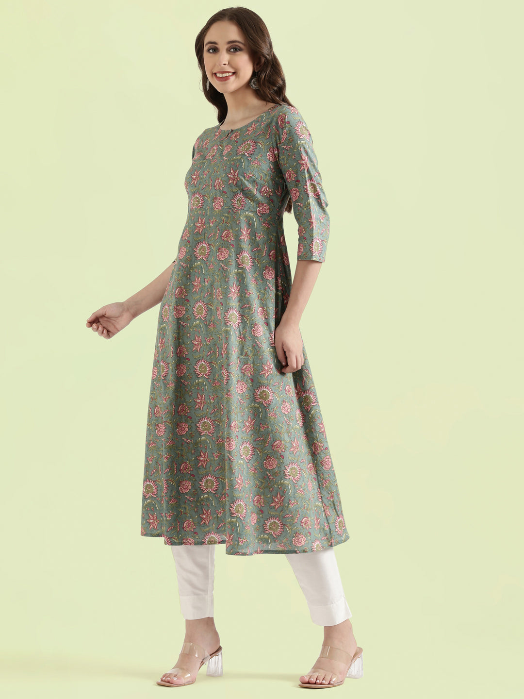 Cotton Floral Print Anarkali Kurta