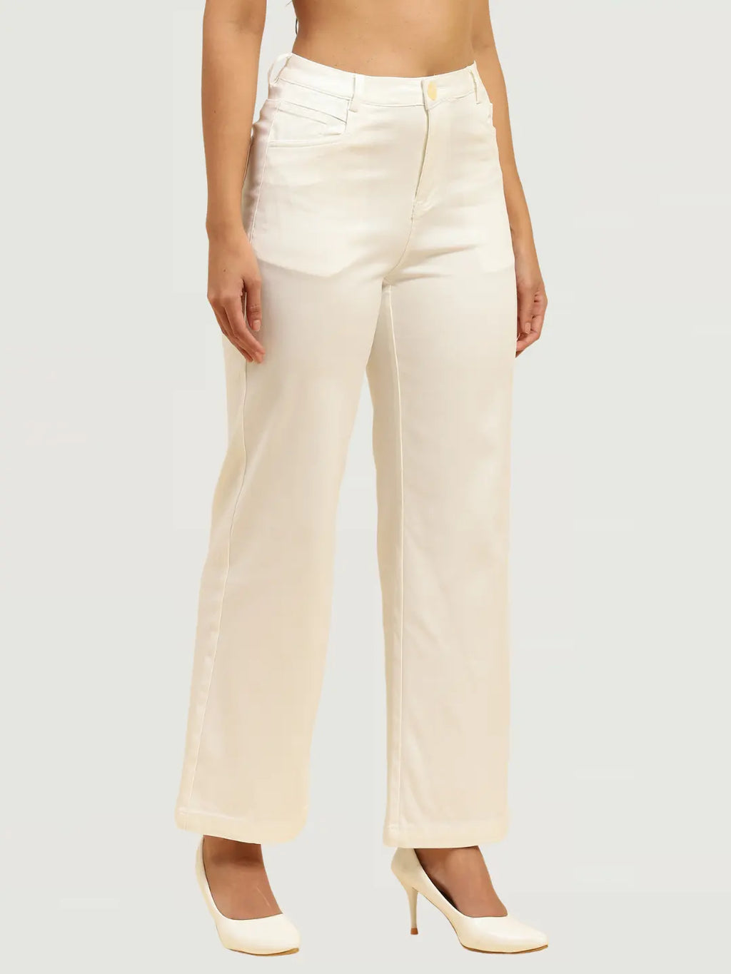 White Stretchable Loose Fit Trouser
