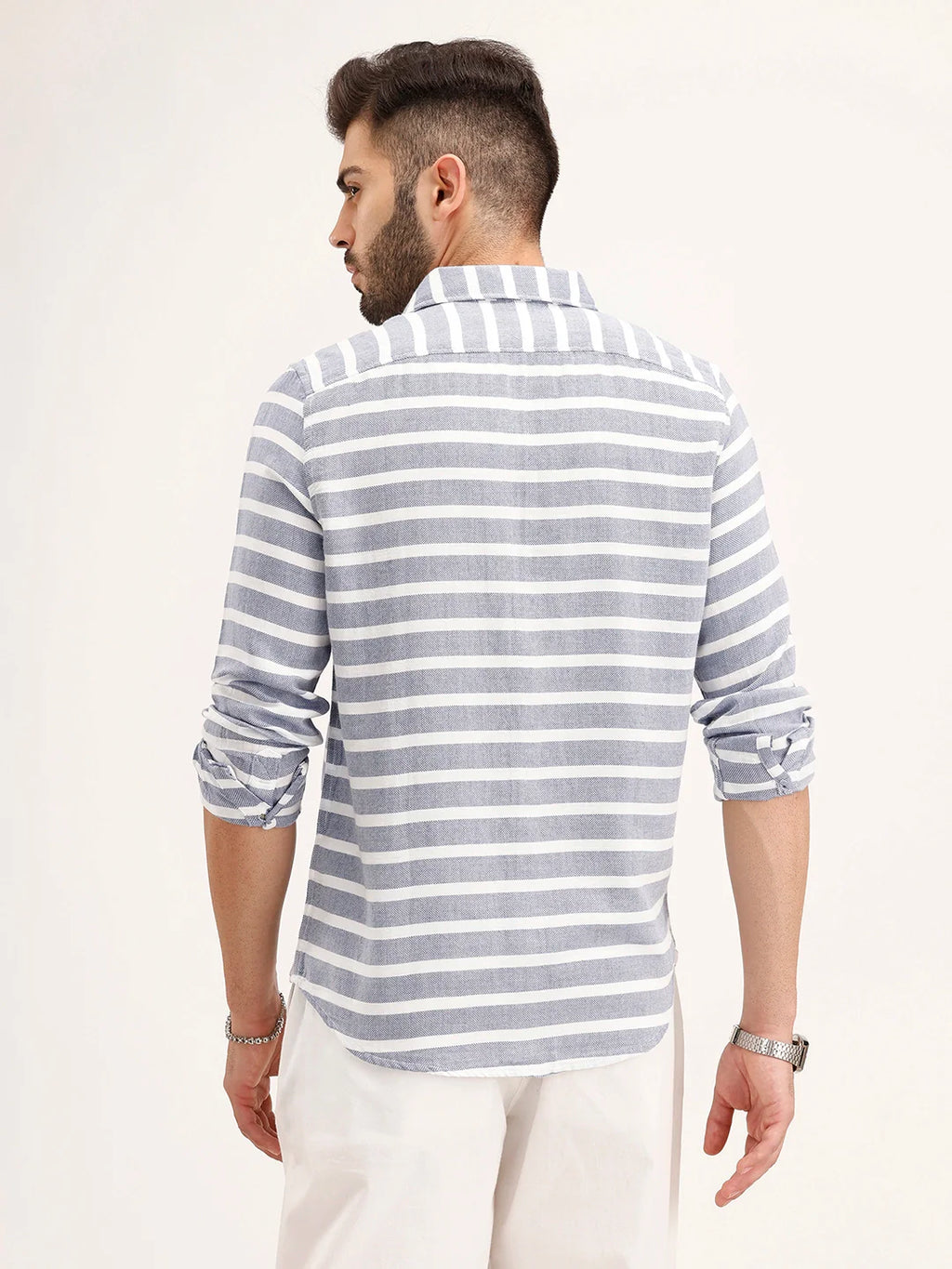 Regular Fit Striped 100% Cotton Shirt | Blue