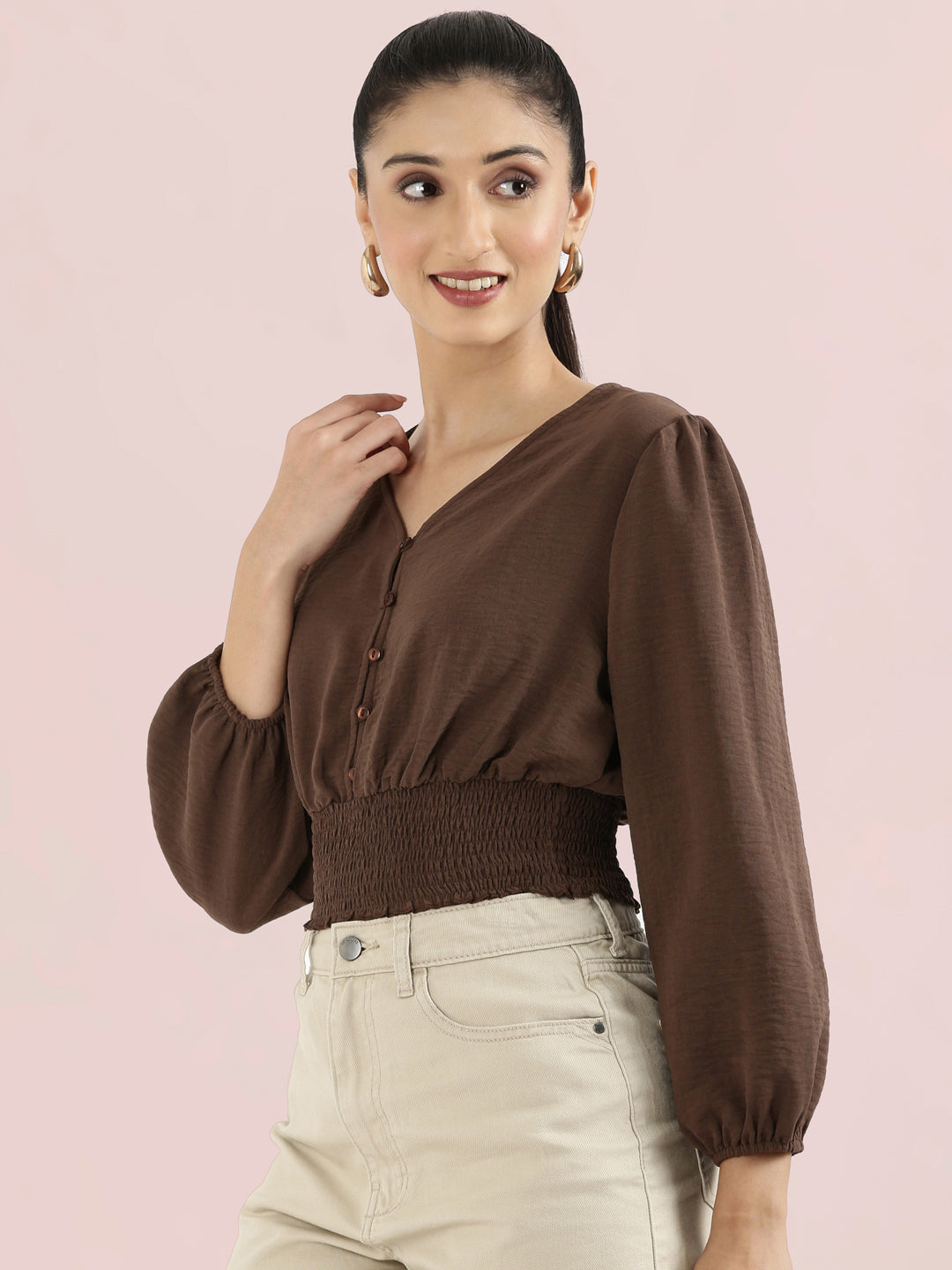 Hammered V-Neck Crop Top