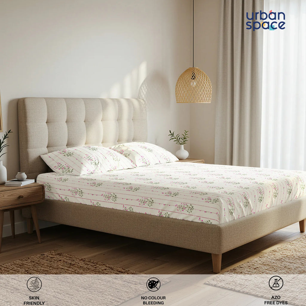 Serene Collection - Breathable 200 TC 100% Pure Cotton Bedsheet with Pillow Cover, Sedum Pink