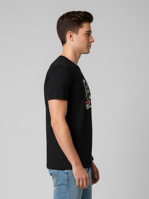 Men Printed Black Cotton Tshirt