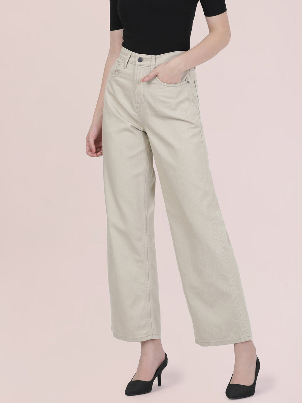 Light Beige Twill Wide Pants