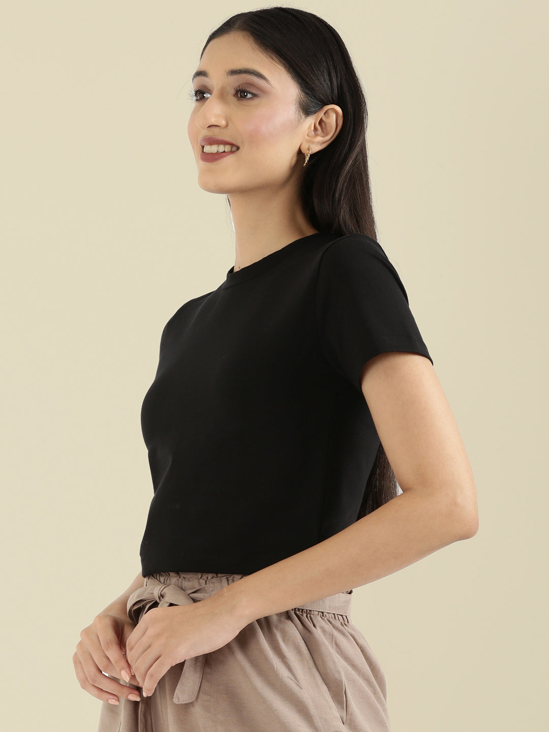 Cotton Stretch Slim Fit Cropped T-Shirt