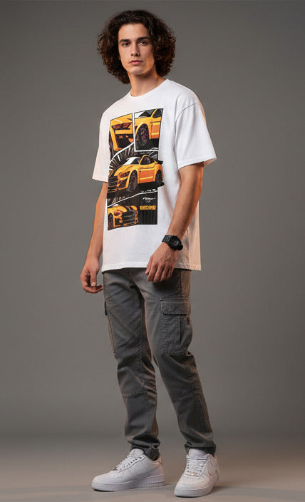 Men White Graphic Cotton Oversized T-Shirt