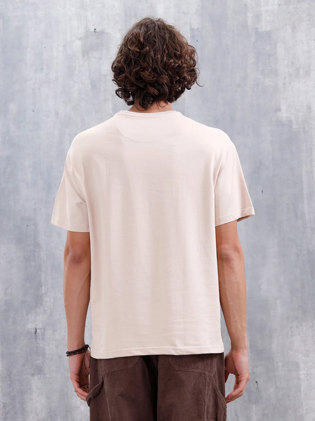 Casual Men Oversized Fit Tee With Placement Graphic | Beige