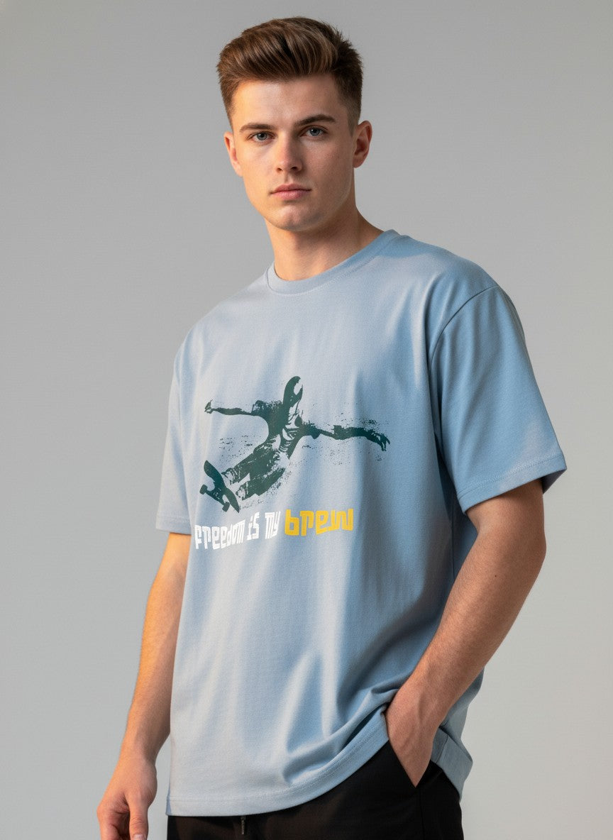Men Cotton Ice Blue T-Shirt