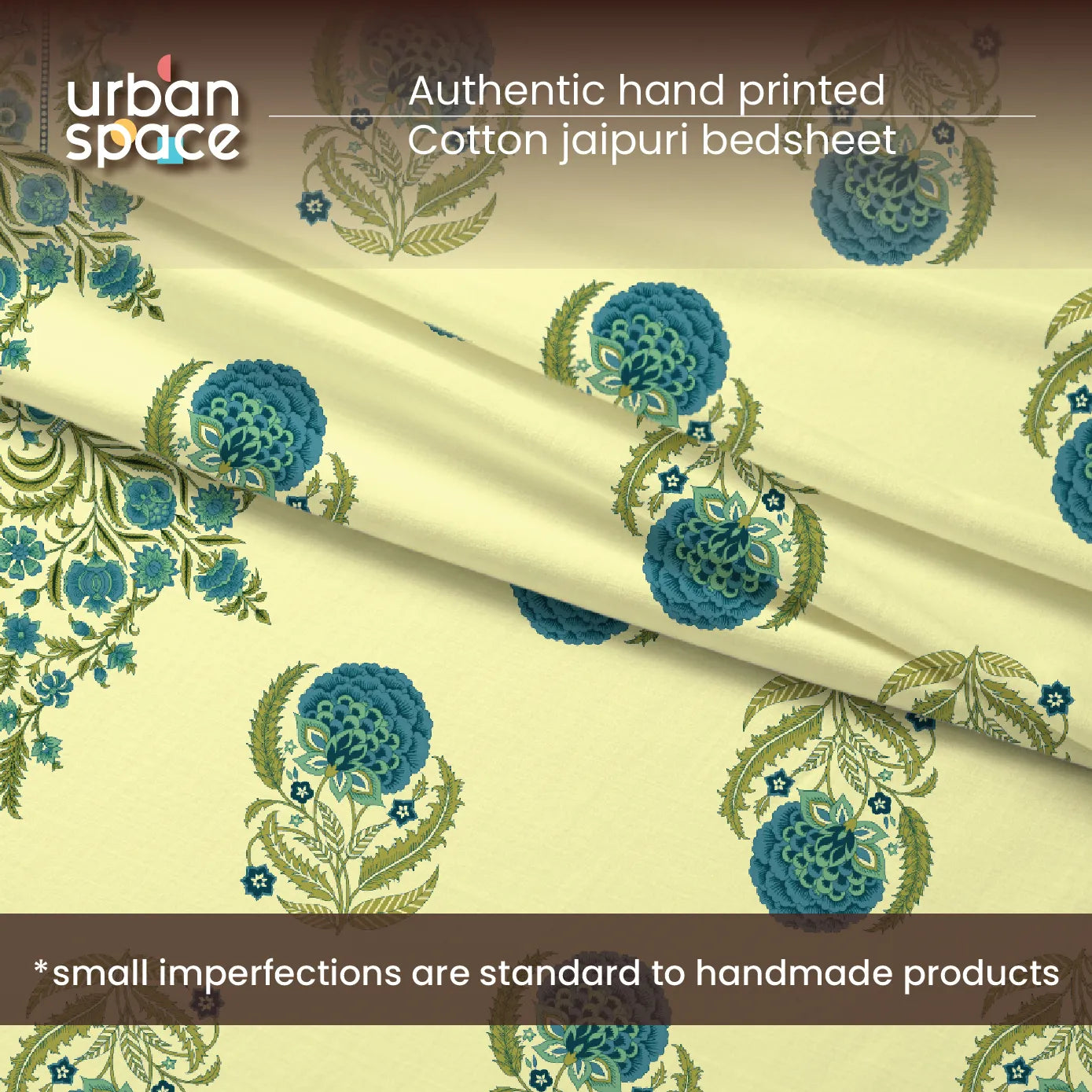 Rajasthani Ethnic 100% Cotton Bedsheet with 2 Pillow Covers - Chandbali Sage Green