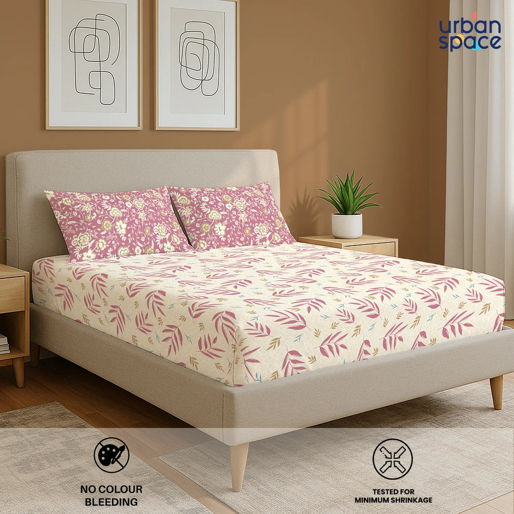 Divine Collection - Cotton Bedsheet With 2 Pillow Covers, Raina Mauve