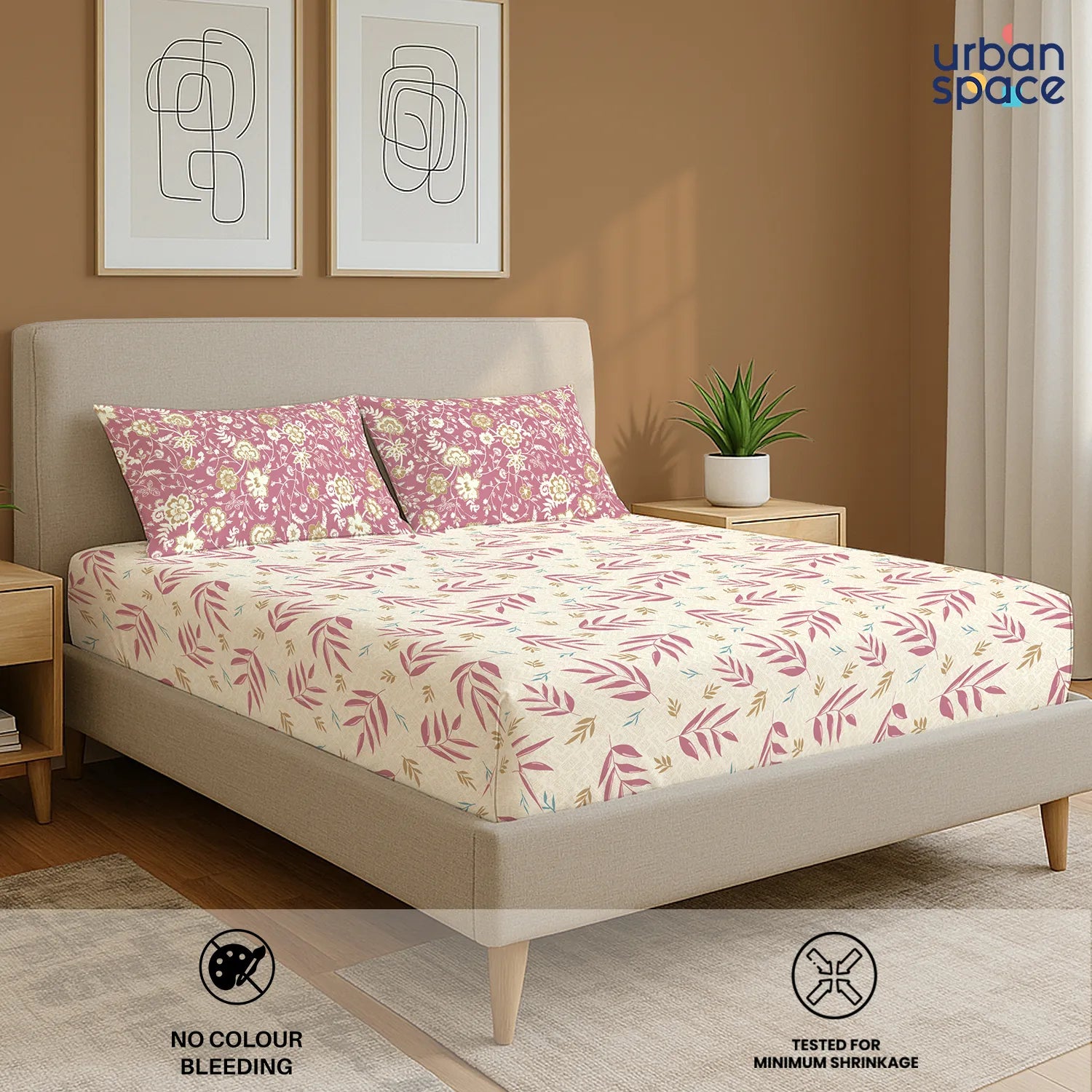 Divine Collection - Cotton Bedsheet With 2 Pillow Covers, Raina Mauve
