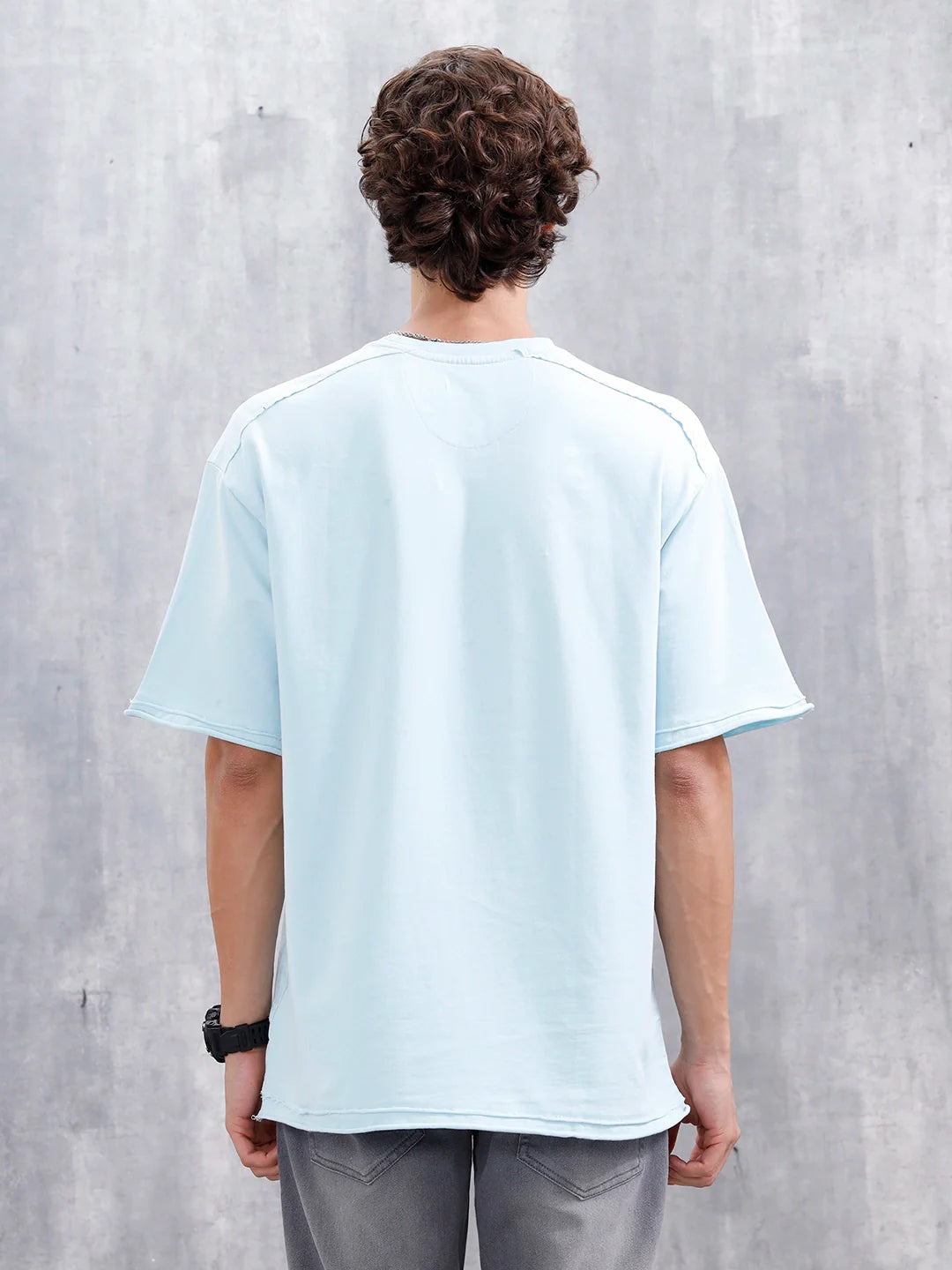 Wrogn Logo Raw-Edged Tee | Light Blue