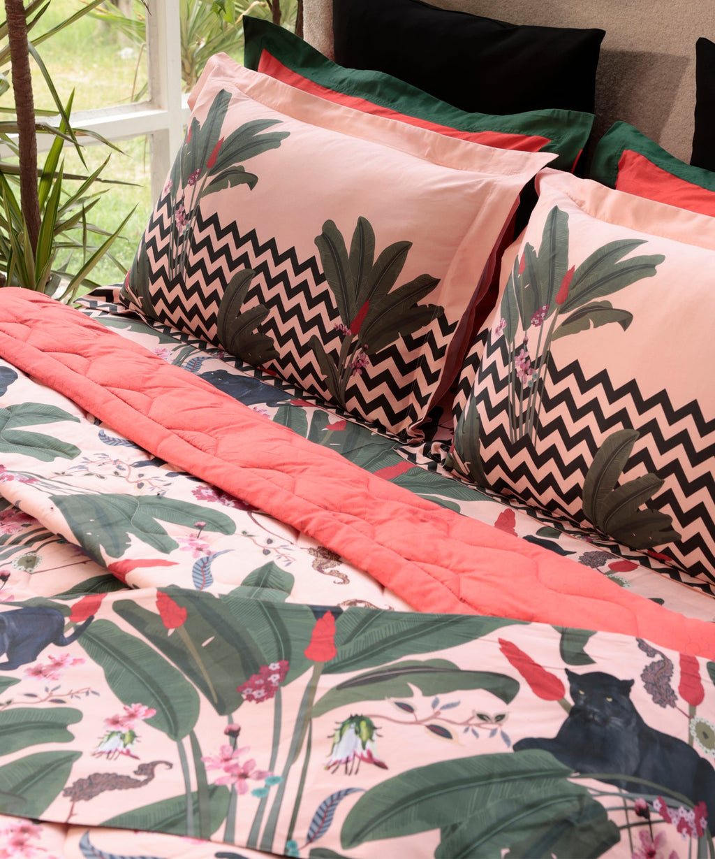 Shivan & Narresh King Bedsheet Set, Palmera |400TC Cotton|4 pillow covers