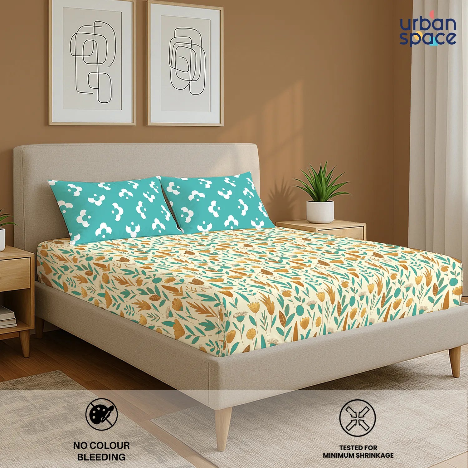 Divine Collection - Cotton Bedsheet With 2 Pillow Covers, Mist Teal Blue