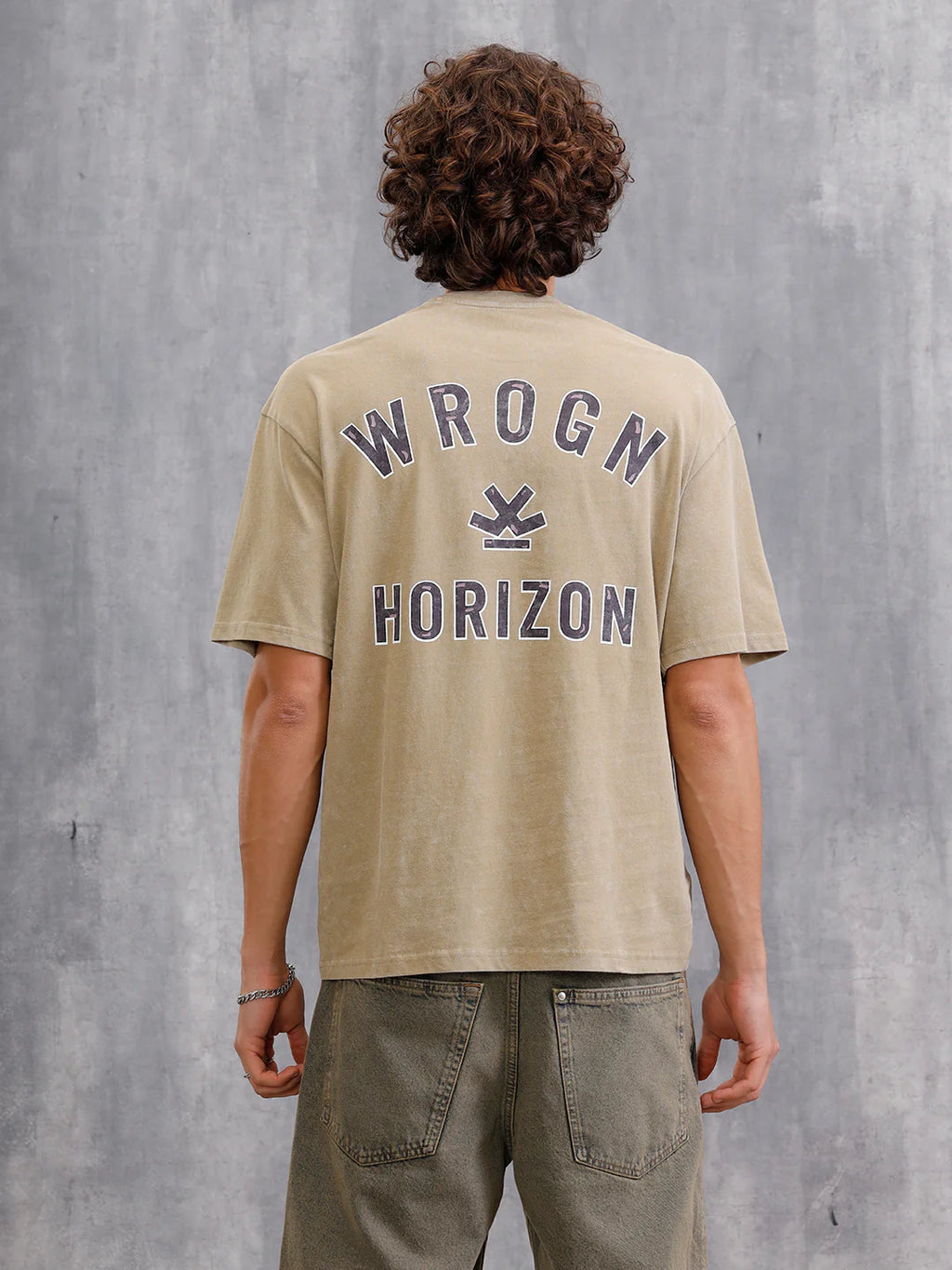 Washed Printed Oversized Fit Pure Cotton T-Shirt | Khaki