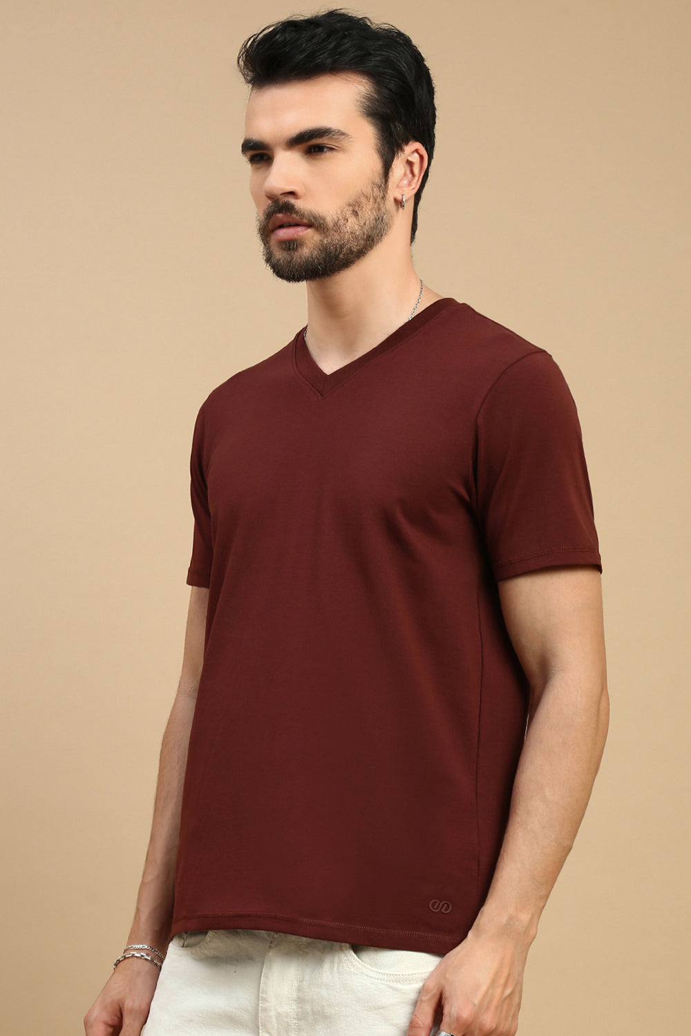 Men Brown V Neck T-Shirt