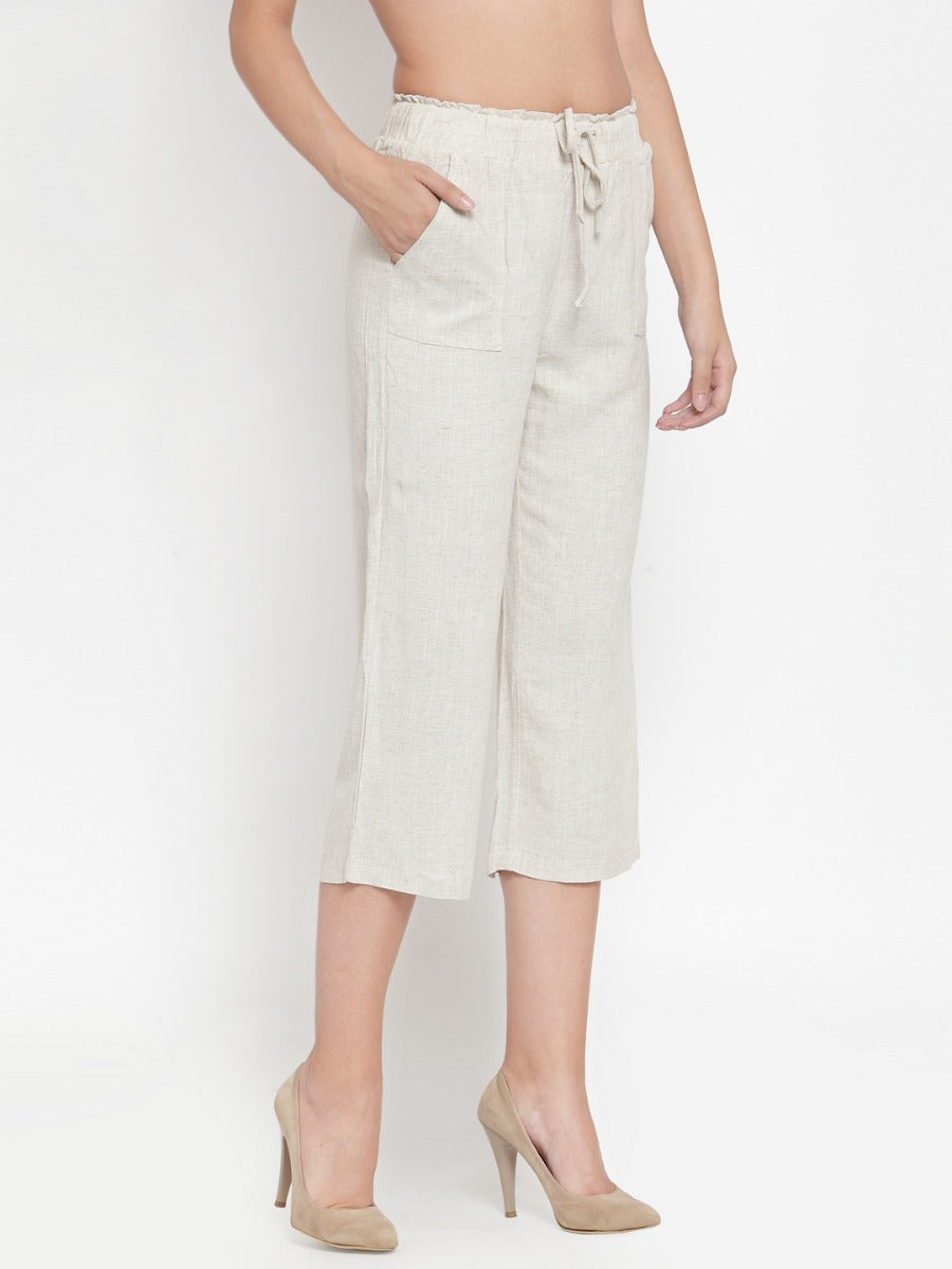 Natural Beige Solid Relaxed Fit Lower