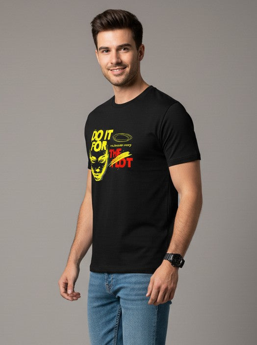 Men Printed Black Cotton Tshirt